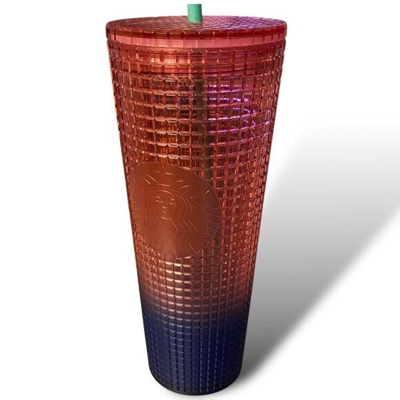 2022 Starbucks Summer Tumbler Watermelon Red Blue Grid  (Cold Cup) Venti 24 oz - Picture 1 of 6